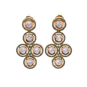 Gran oferta exclusiva en pendientes redondos de Polki sin cortar de calidad genuina con pendientes de piedra Clusture con borde verde a bajo precio de mercado - Product Image 1