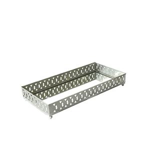 Modern Geometric Metal Decorative Tray Rectangle <b>Mirrored</b> Base <b>Silver</b> Finish Home Decor Serving Platter Single-Piece Package - Product Image 1