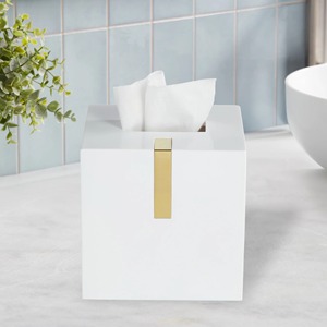 Premium Decorative White And Gold Square Tissue Case For Modern <b>Vanity</b> Sophisticated White Facial Tissue <b>Box</b> Holder - Product Image 4