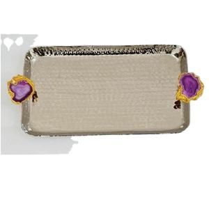 Bandeja de acero inoxidable de diseño moderno y bandeja de servicio con mango de ágata, uso en el hogar, Hotel, restaurante, boda personalizada de alta calidad - Product Image 1