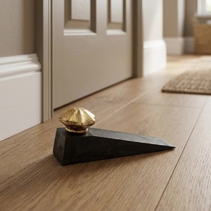 Minimalist Bronze <b>Door</b> Stopper With Mercury Gold Crackle Glass Knob For Modern Interior Design - Product Image 1