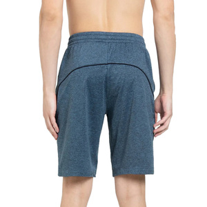 Men's Blue Solid Cotton Bermuda Shorts Elastic Waist Pockets Casual Breathable Knitted Mid Rise Short Pants - Product Image 2