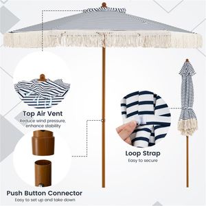 Ombrellone da Spiaggia Boho da 2,5 m con Palo in Alluminio e Frange, Ideale per Cortili, Parchi e Giardini - Product Image 4