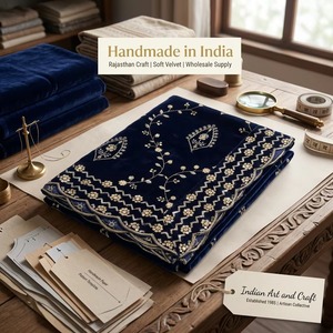 Superbe Dupatta de Mariée en Velours Bleu avec Broderie Florale Zari Dorée Intégrale, Châle et Étole de Mariage Exquises - Product Image 6