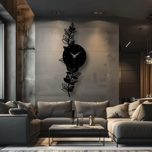 Botanical Leaf Metal <b>Wall</b> <b>Clock</b>, Modern Nature Inspired Steel <b>Decor</b> - Product Image 4