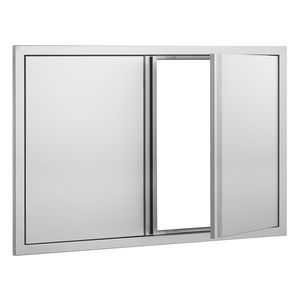 Doppia Porta da Esterno in Acciaio Inossidabile per Cucina, 36W x 24H Pollici, per Accesso BBQ, Montaggio a Filo Muro, Verticale, Incasso, con Vano Portaoggetti - Product Image 1