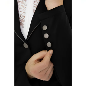 Custom Logo Cotton Polyester Riding Attire Equestrian Show <b>Jacket</b> Black with <b>Silver</b> Buttons and Trim for Competition Use - Product Image 3