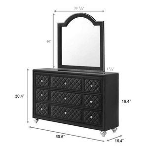 Comò Tradizionale a Nove Cassetti in Velluto Trapuntato Nero con Maniglie a Motivo Diamantato in Finto Cristallo, 1 Pezzo - Product Image 4