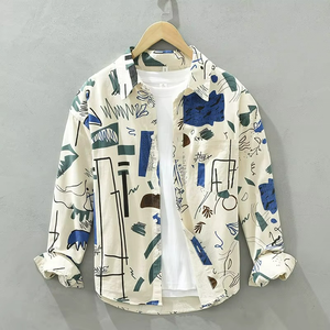 Nouvelle Chemise Hawaïenne Homme 2026 à Imprimé Abstrait, Manches Longues, Coupe Ample en Coton pour Printemps Automne, Personnalisation OEM/ODM du Logo - Product Image 3