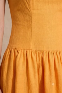 <b>Womens</b> <b>Yellow</b> Linen Maxi <b>Dress</b> Straight Neck Adjustable Spaghetti Straps Fitted Bodice Gathered Skirt Summer <b>Dress</b> - Product Image 5