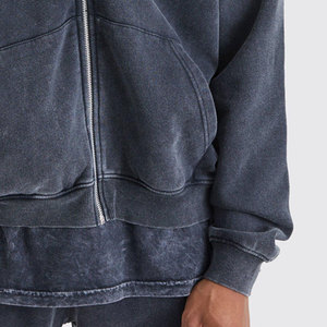 Sudadera con Capucha de Invierno para Hombre, Estilo Urbano, Lavado Ácido, Felpa Francesa 100% Algodón, con Logotipo Bordado Personalizado y Parches, Talla Grande - Product Image 5