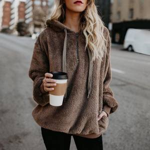 Otoño Invierno sudaderas con capucha de manga larga abrigo cálido pulóver sudadera felpa cuello alto cremallera cuello mujeres mullido suelto con capucha prendas de vestir exteriores - Product Image 1