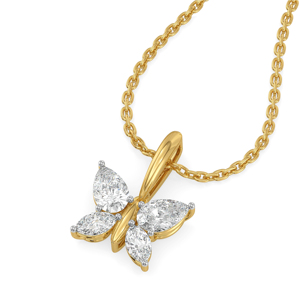Collar con Colgante de Mariposa en Oro Amarillo con Diamante Corte Pera, Joyería de Lujo con Cadena de Eslabones para Mujer - Product Image 1