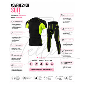 Men <b>Compression</b> Set Black With Purple Contrast Stitch Crew Neck <b>Short</b> Sleeve Full Length Sweat Wicking Yoga Wear 2 Piece - Product Image 3