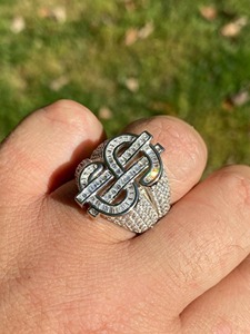 Hip hop Iced Out Dollar Sign <b>Ring</b> Baguette Moissanite Diamond Sterling Silver Hip Hop <b>Ring</b> Luxury Rapper Style Jewelry <b>for</b> <b>Men</b> - Product Image 4