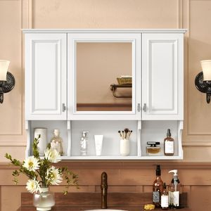 Armoire à pharmacie murale moderne 35 x 28 avec miroir et étagères ouvertes - Product Image 1