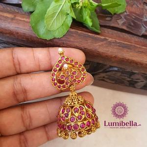 Stainless Steel Pearl Diamond Jhumka Stud Earrings for Wedding and Party - Product Image 3