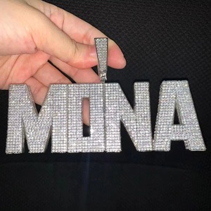 Pendentif Hip Hop personnalisé avec nom ou lettre, en argent 925, entièrement serti de moissanite VVS, testé au diamant et certifié GRA, style rappeur - Product Image 3
