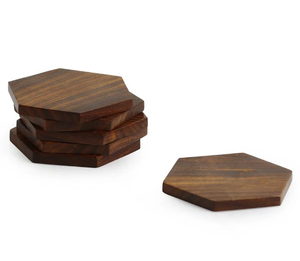 Sous-verres contemporains écologiques faits à la main en bois de Sheesham, lot de 6, absorbants pour boissons - Product Image 2