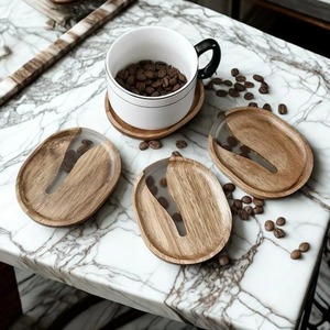 Wooden Resin Coasters Heat Resistant Tabletop Protection Wood <b>Cup</b> Mug <b>Mats</b> for Drinks Bar Kitchen Home - Product Image 1