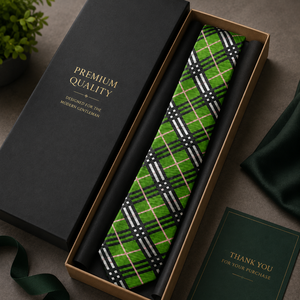 Corbata de Lujo Ecológica con Diseño a Cuadros Verdes para Hombre |   Tela Jacquard de Poliéster de Alta Calidad, Tejida a Medida, para Bodas y Eventos Empresariales - Product Image 4