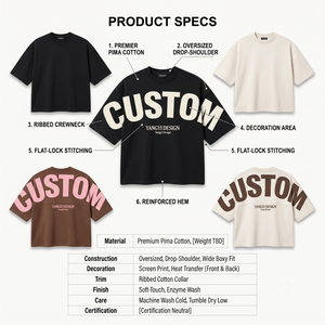 Camiseta Oversize de Algodón French Terry para Hombre, Estilo Urbano, Hombro Caído, Manga Corta, 300g, Transpirable, Venta al por Mayor B2B, Fábrica OEM - Product Image 5