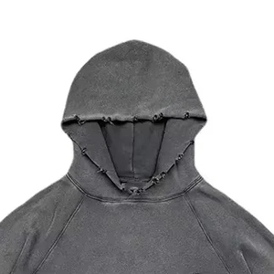 OEM Custom Distress Paint Acid Wash Heavyweight Sun Faded 100% Cotton French Terry Oversized Winter Men's <b>Hoodie</b> - Product Image 4