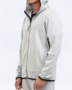 Conjunto Deportivo con Capucha para Hombre, Pantalones Deportivos Casuales de Algodón de Color Sólido con Cierre de Cremallera y Bolsillos Laterales, Ropa de Otoño OEM - Product Image 4