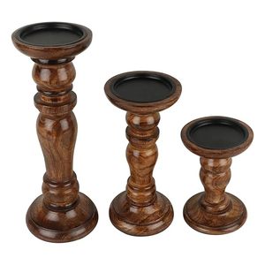 Support de bougie en bois fait main, rond et conique, centre de table décoratif pour la maison, les mariages, Noël et Halloween - Product Image 2