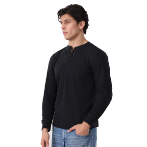Camiseta de Manga Larga de Verano, Mezcla de Poliéster y Algodón, Cuello Henley, Tejido Waffle, Camiseta de Manga Larga para Hombre, Estilo Polo Old Money - Product Image 4