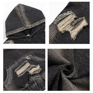 Nueva Llegada: Sudadera con Capucha de Mezclilla para Hombre, Estilo Casual con Puños Acanalados y Efecto Desgastado - Product Image 3