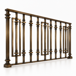 Rampe d'escalier classique en métal bronze foncé avec balustres décoratifs carrés pour villas, hôtels et intérieurs élégants - Product Image 4