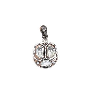 Plata de Ley 925 moissanita oxidada piedra blanca tachonada diseño Floral blanco Clusture borde acentos colgante para mujer - Product Image 1