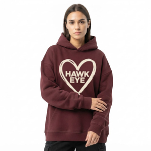 เสื้อฮู้ดโอเวอร์ไซส์พิมพ์ลาย Hawk Eye Heart สีแดงเลือดหมู ผ้าฟลีซ สวมใส่สบายๆ สำหรับฤดูใบไม้ร่วง น้ำหนัก 420 กรัม ระบายอากาศได้ดี บริการ OEM มีกระเป๋า - Product Image 2