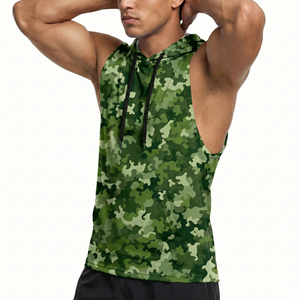 OEM High Quality Stylish Wholesale Men's Camo Sleeveless Hoodie Tank Tops Vest Custom <b>Logo</b> Private Label Fitness Gear Tank Tops - Product Image 4