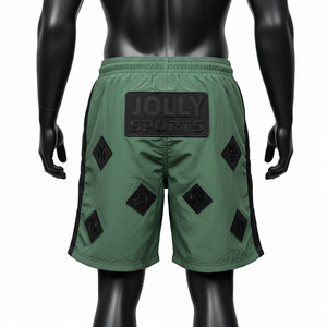 Soft lightweight polyester windbreaker <b>shorts</b> green black mesh panel embroidery <b>patch</b> heat transfer custom logo <b>men's</b> <b>shorts</b> - Product Image 2