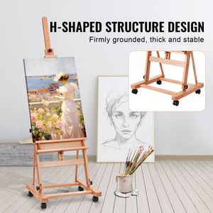 Cavalletto a H da Studio in Faggio per Artisti, Cavalletto da Pittura fino a 48 Pollici con Ampio Vassoio Portaoggetti e Ruote da 33L - Product Image 5