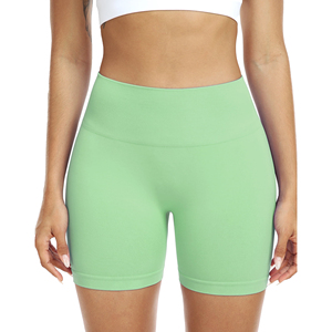 High Waisted Seamless Yoga <b>Shorts</b> Women Solid Green <b>Stretch</b> Knit Activewear Workout <b>Shorts</b> Elastic Waist Sport <b>Shorts</b> - Product Image 4