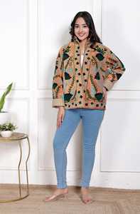 Mix Assorted Color Velvet Suzani Embroidered <b>Quilted</b> Eco-Friendly Reversible Floral <b>Pattern</b> Bohemian Artisanal Free Size <b>Jacket</b> - Product Image 5