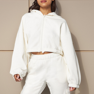 Custom Womens Cropped Hoodie Sweatshirt Pullover Blank Hooded <b>Top</b> OEM ODM Wholesale Apparel Supplier - Product Image 4