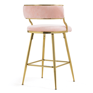 Set di 2 Sgabelli da Bar per Isola Cucina in Corduroy da 26FT con Base Cromata Dorata e Poggiapiedi, Sedia da Bar Altezza Bancone - Product Image 3