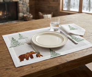 Ensemble de nappes et de serviettes de table en lin de luxe personnalisables, lavables en machine, avec motif d'arbre de Noël et d'ours brodés, pour la maison, le restaurant, les fêtes - Product Image 3