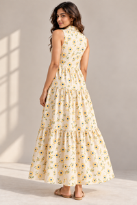Women’s Cotton Voile Floral <b>Maxi</b> <b>Dress</b> – Sleeveless Button-Down Tiered Summer <b>Dress</b>, Summer & Spring wear - Product Image 4