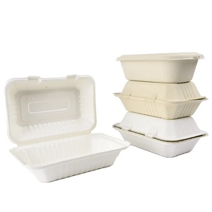New Disposable Compostable Bagasse Food <b>Container</b> with Lid Hinged Box 13x6 Inches Biodegradable Takeaway Lunch Packaging - Product Image 4