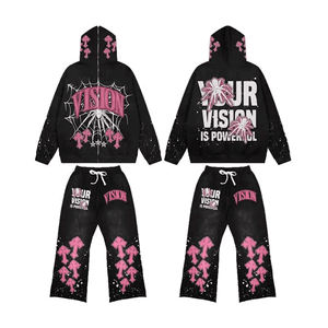 Ensemble de survêtement unisexe de maternité imprimé et brodé effet vieilli avec sweat à capuche et pantalon de jogging de haute qualité - Product Image 3