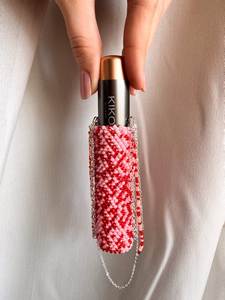 Handmade <b>Red</b> Beaded Lipstick Holder Keychain Luxury Women Bag Charm Fashion <b>Purse</b> Accessory Gift Pendant - Product Image 1