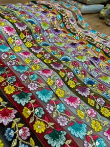 Embroidered Floral Lace <b>Fabric</b> Sheer Net <b>Trim</b> with Metallic Thread for Bridal Wear and Fashion Accessories - Product Image 3