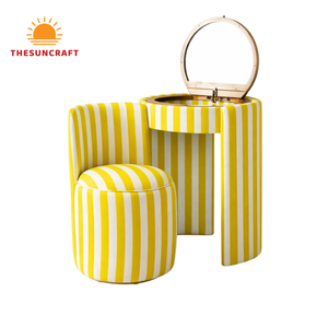 Corner Modern Beauty <b>Vanity</b> Desk for Girls - Oak Wood Makeup <b>Table</b> with <b>Mirror</b> & Chair Set Cheap Supply - Product Image 1