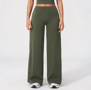 High Waist Full Length Wide Leg <b>Knitted</b> <b>Leggings</b> Solid Color Four-Way Stretch Breathable Letter Decoration Women's - Product Image 1
