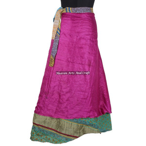 Superbe jupe longue en soie pour danse du ventre, style gypsy, à enrouler, 2 couches, réversible, effet sari magique, idéale pour la plage, article très prisé - Product Image 1